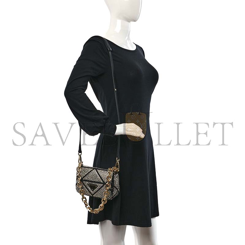 Pra*a crystal mini bag with chain black 1bd329 (17*11.5*6cm)